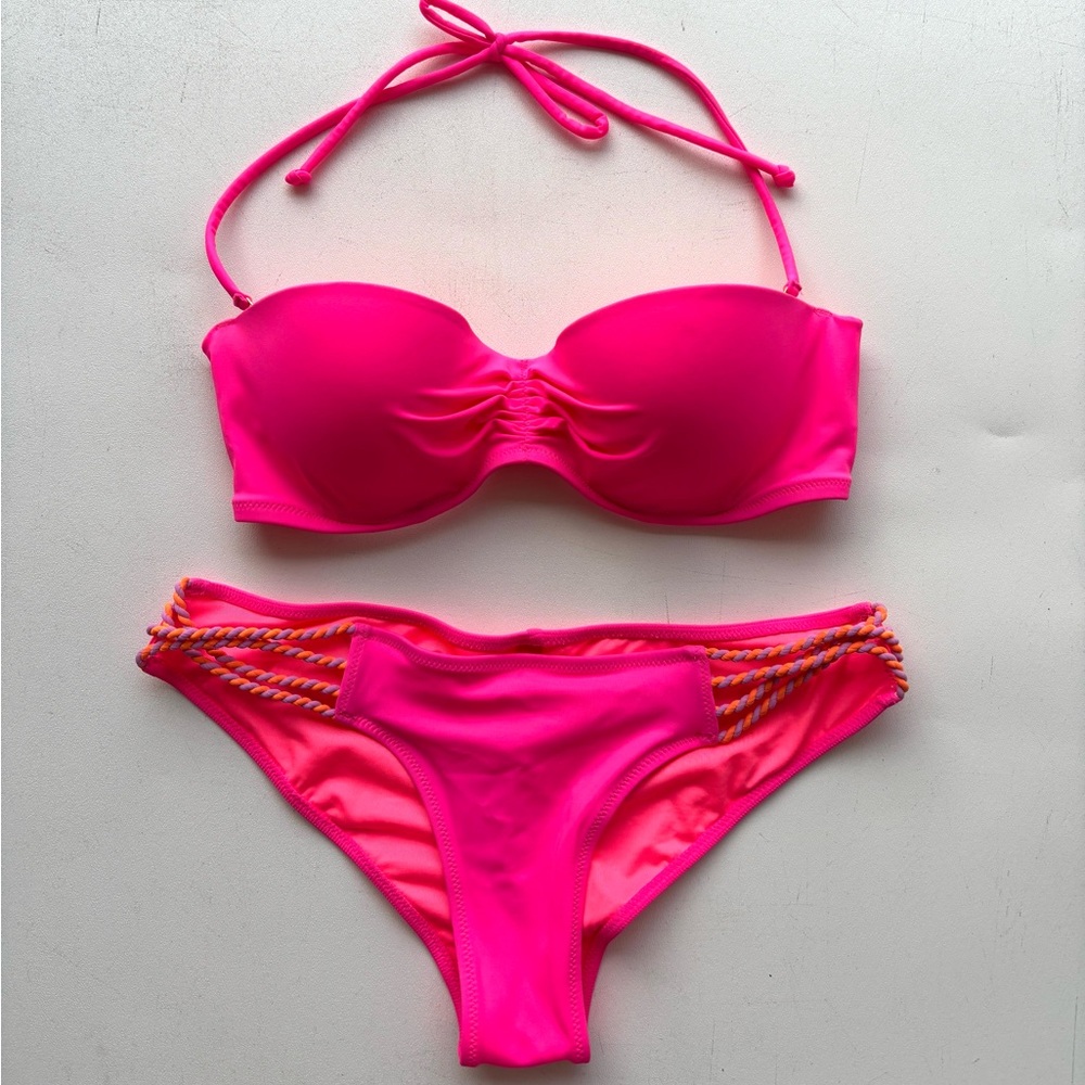 Victoria’s Secret Neon Malta Bandeau bikini set braided detail 34C small bottoms